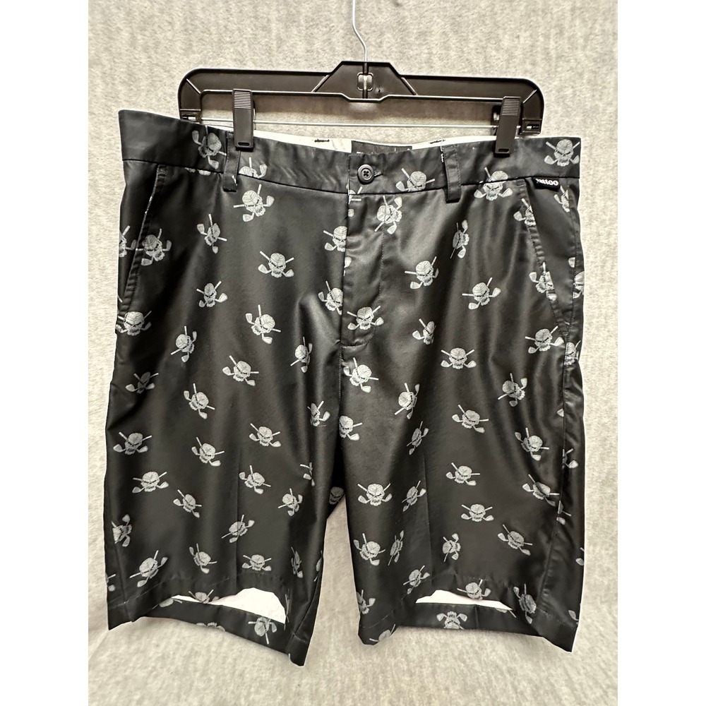 Tattoo Golf Performance Shorts‎ Mens 36 Black Skull Crossed Clubs Print